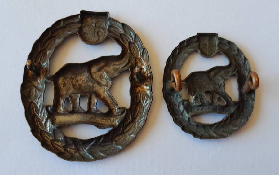 Pair WW2 SA Native Military Corps Badges. Cap And Collar. Lugs Intact.