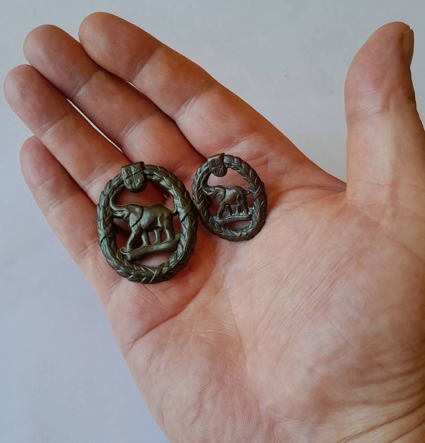 Pair WW2 SA Native Military Corps Badges. Cap And Collar. Lugs Intact.