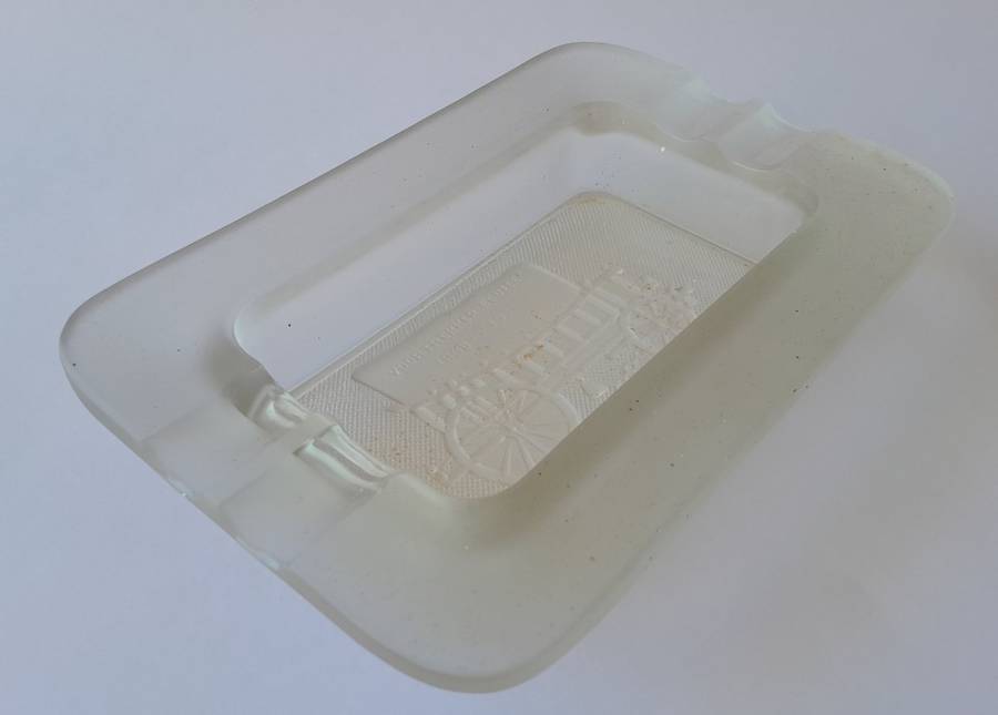 Rare Large `1838-1938 Voortrekker Eeufees` Frosted Glass Ashtray. Excellent Condition. 17 x 11.5 cm.