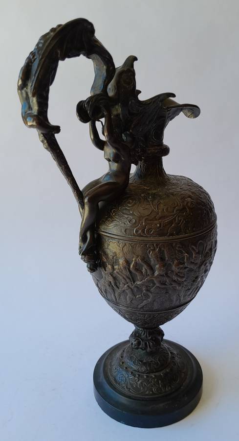 1880`s French Renaissance Revival Patinated Bronze Ewer.