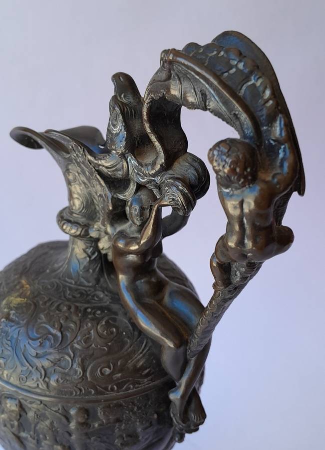 1880`s French Renaissance Revival Patinated Bronze Ewer.