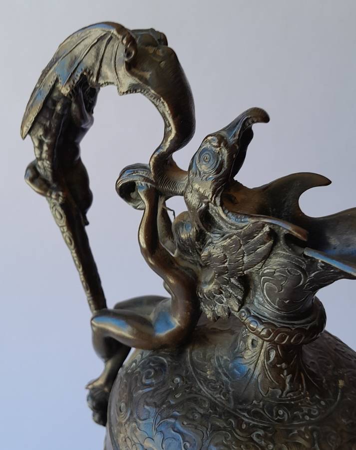 1880`s French Renaissance Revival Patinated Bronze Ewer.