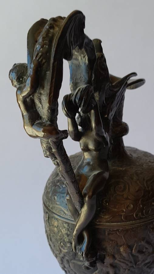 1880`s French Renaissance Revival Patinated Bronze Ewer.