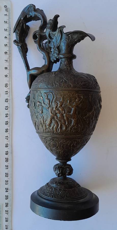 1880`s French Renaissance Revival Patinated Bronze Ewer.
