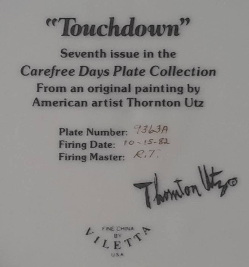 Vintage Plate By Viletta. `Touchdown` By Artist `Thornton Utz`. Signed And Dated. 22 cm.