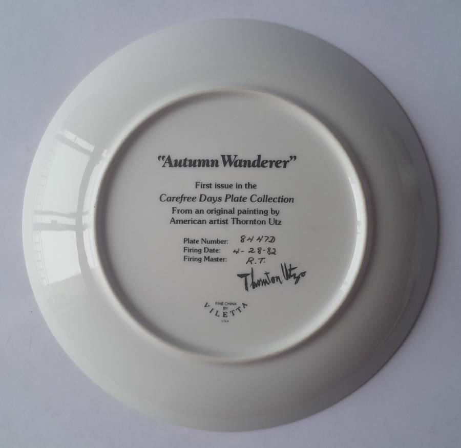 Vintage Plate By Viletta. `Autumn Wanderer ` By Artist `Thornton Utz`. Signed And Dated. 22 cm.