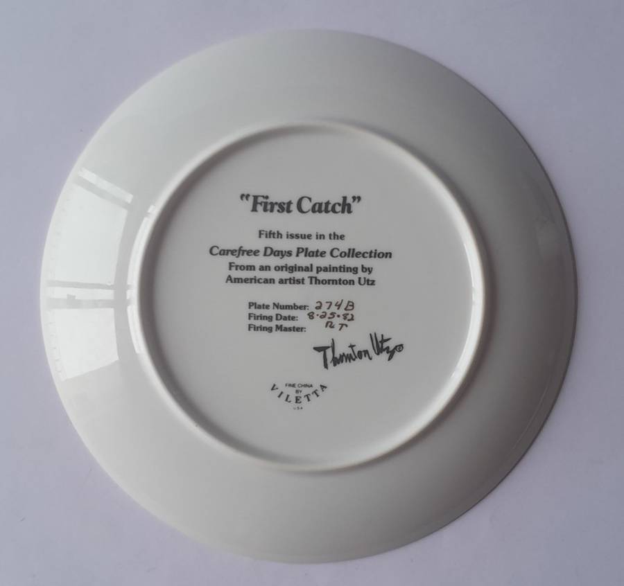 Vintage Plate By Viletta. `First Catch` By Artist `Thornton Utz`. Signed And Dated. 22 cm.