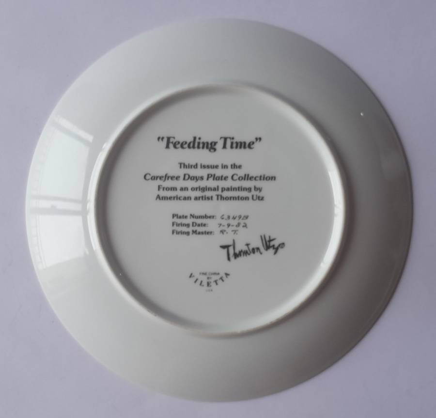 Vintage Plate By Viletta. `Feeding Time` By Artist `Thornton Utz`. Signed And Dated. 22 cm.