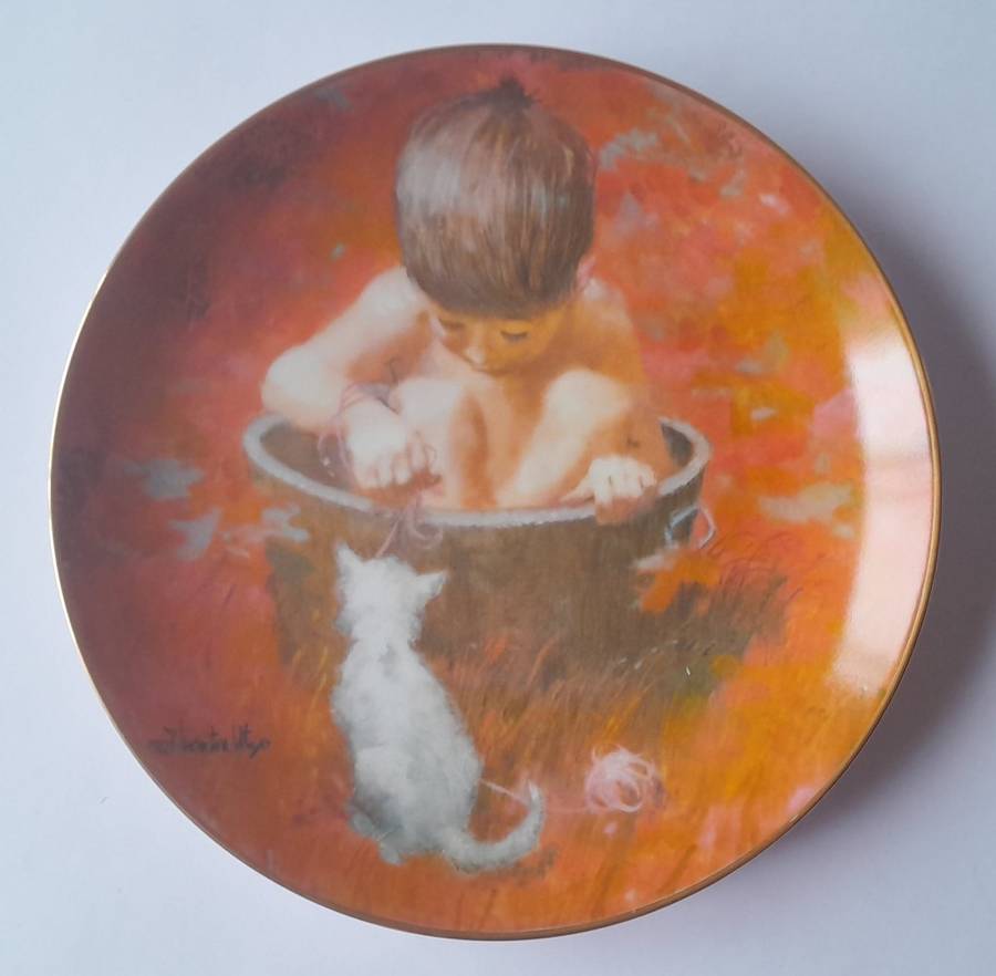 Vintage Plate By Viletta. `Bathtime Visitor` By Artist `Thornton Utz`. Signed And Dated. 22 cm.