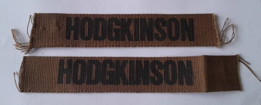 Pair Vintage SADF Name Tags. `Hodgkinson` 12cm