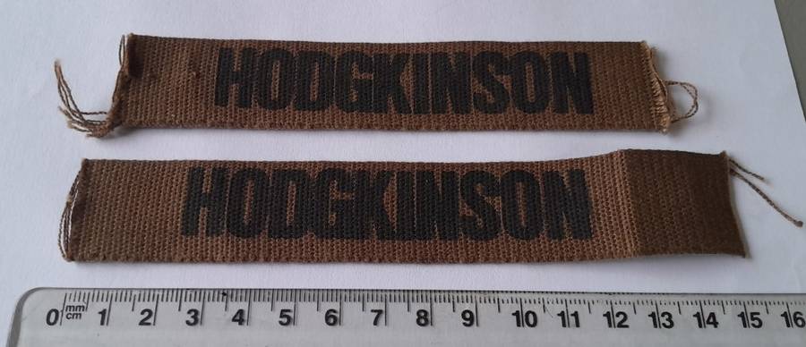 Pair Vintage SADF Name Tags. `Hodgkinson` 12cm