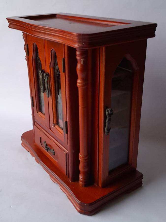 "Reserved" Vintage Cherrywood Armoire Jewelry Case. Excellent Condition.