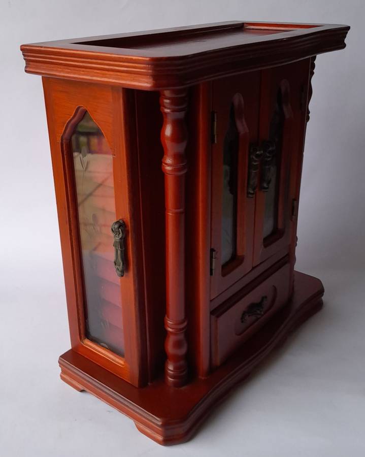 "Reserved" Vintage Cherrywood Armoire Jewelry Case. Excellent Condition.
