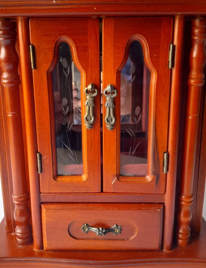 "Reserved" Vintage Cherrywood Armoire Jewelry Case. Excellent Condition.