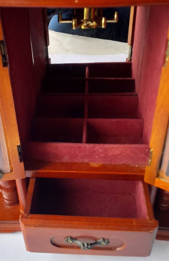 "Reserved" Vintage Cherrywood Armoire Jewelry Case. Excellent Condition.