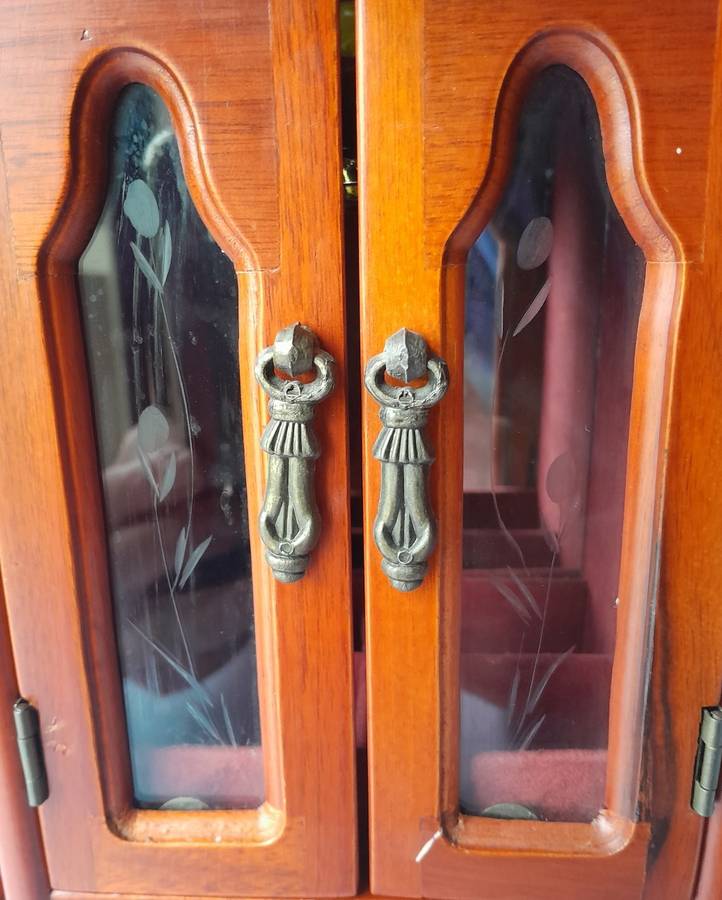 "Reserved" Vintage Cherrywood Armoire Jewelry Case. Excellent Condition.