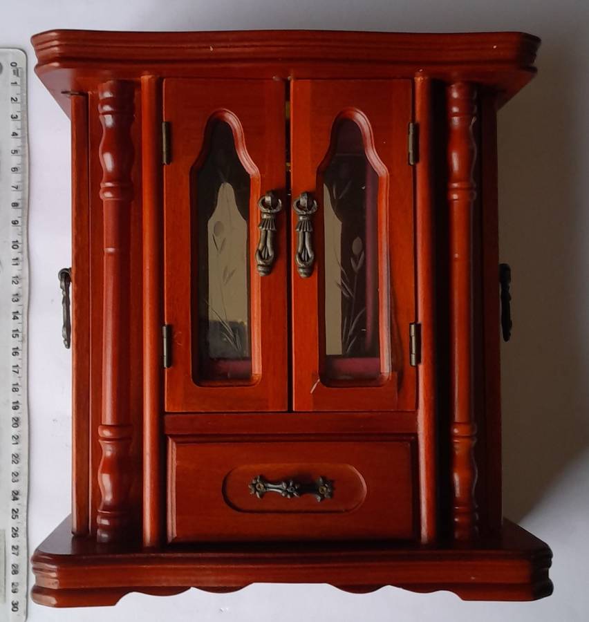 "Reserved" Vintage Cherrywood Armoire Jewelry Case. Excellent Condition.
