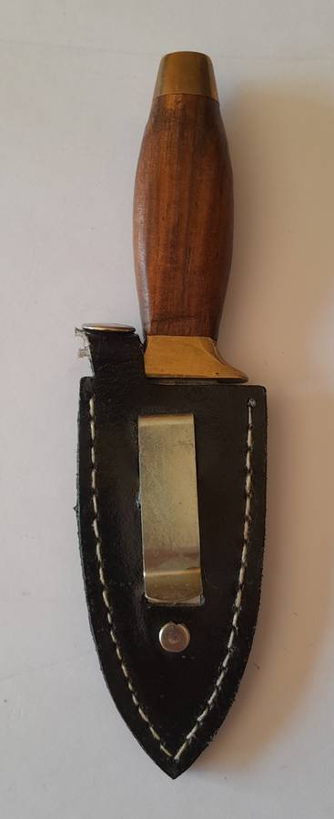 Vintage Boot Knife.  Brass, Steel And Wood With Leather Sheath.  Probably Pakistani.  15cm.