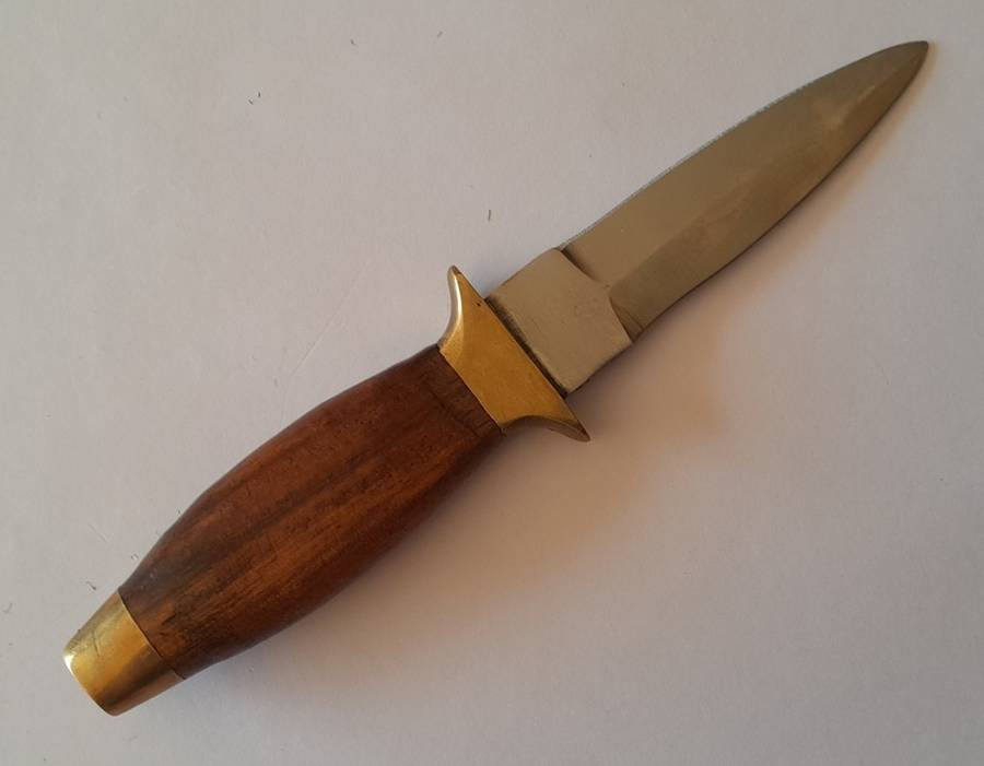 Vintage Boot Knife.  Brass, Steel And Wood With Leather Sheath.  Probably Pakistani.  15cm.