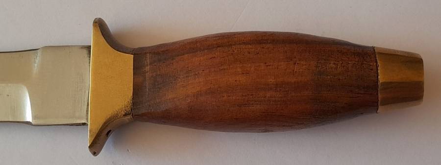 Vintage Boot Knife.  Brass, Steel And Wood With Leather Sheath.  Probably Pakistani.  15cm.