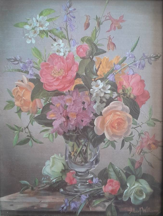 Early Hand Finished Print By Albert Williams. "Mixed Flowers". 33.5 x 28.5 cm.