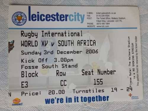2006 World XV vs South Africaprogramme and Ticket