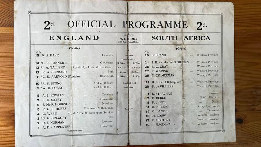 1932 England vs South Africa Official Programme, details below