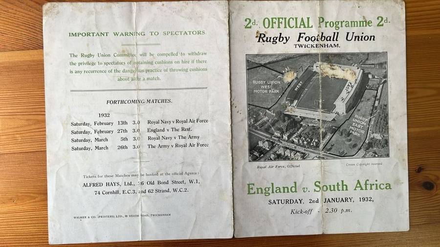 1932 England vs South Africa Official Programme, details below