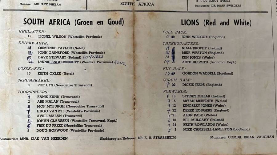 1962 British Lions vs South Africa at Ellis Park Souvenir Programme, details below