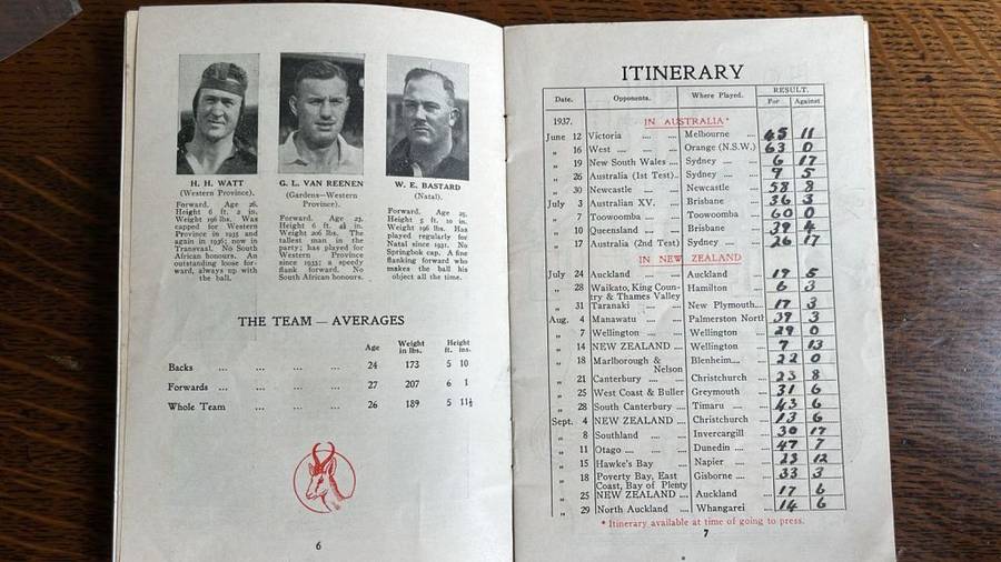 1937 Souvenir of the Springboks New Zealand Rugby Tour, details below