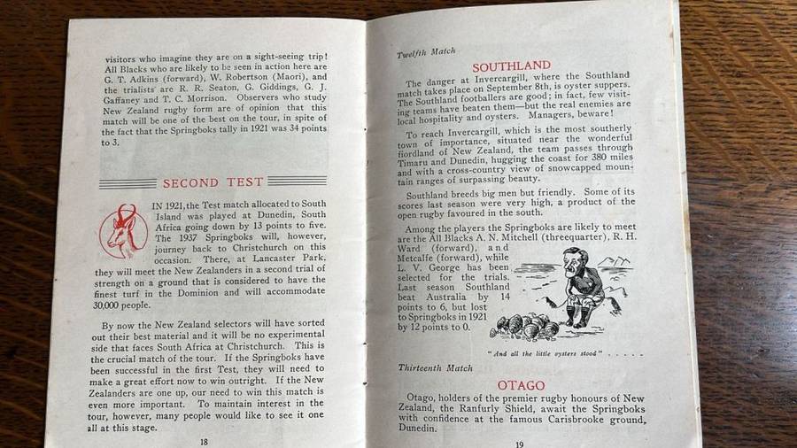 1937 Souvenir of the Springboks New Zealand Rugby Tour, details below