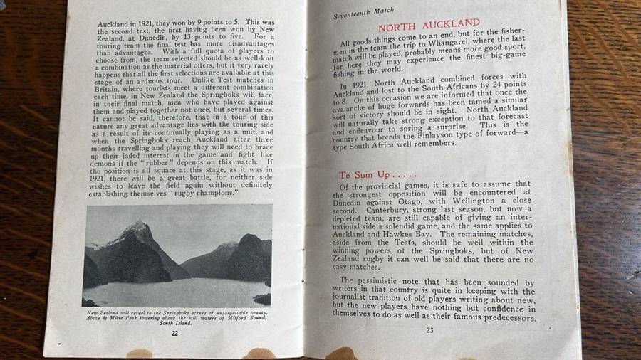 1937 Souvenir of the Springboks New Zealand Rugby Tour, details below