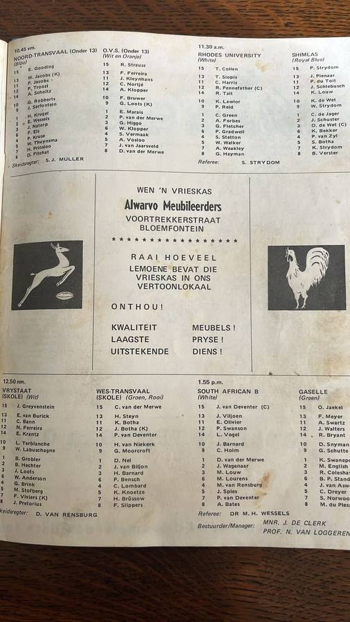 1971 France vs South Africa at Free State Stadium Programme, details below