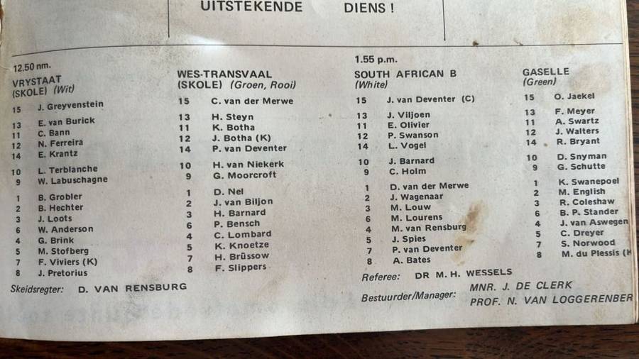 1971 France vs South Africa at Free State Stadium Programme, details below