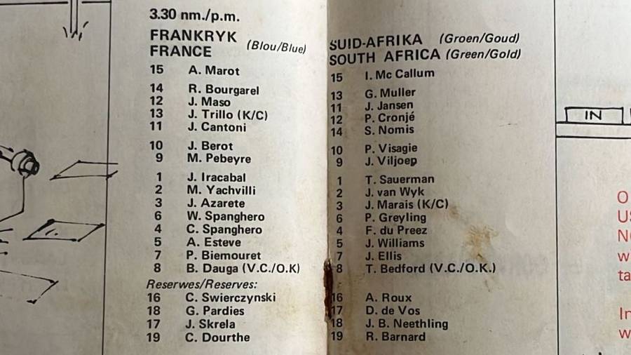 1971 France vs South Africa at Free State Stadium Programme, details below