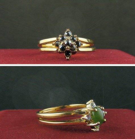 14KT GOLD HGE REVERSIBLE JADE & HEMATITE RING, SZ 7