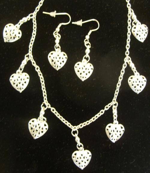 Openwork Heart Necklace and Earring Set