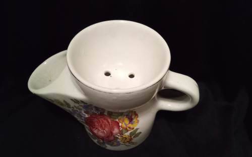 Vintage shaving cup Red rose flower bunch