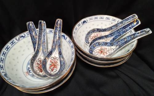 Vintage Chinese Rice bowl set with spoons
