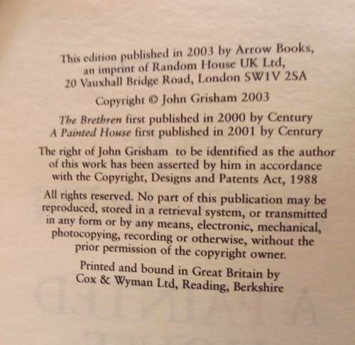 The Brethren and Painted house by John Grisham