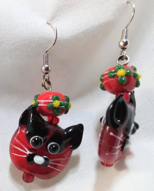 Murano glass cat earings