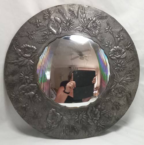 Stunning vintage domed mirror with handmade Pewter frame
