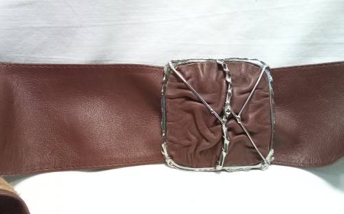Vintage wide leather belt with separate buckle - Brown