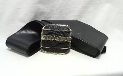 Stunning vintage wide leather belt with separate buckle - Black square buckle