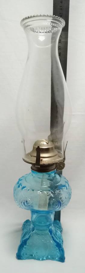 Gorgeous vintage Turquoise glass paraffin lamp