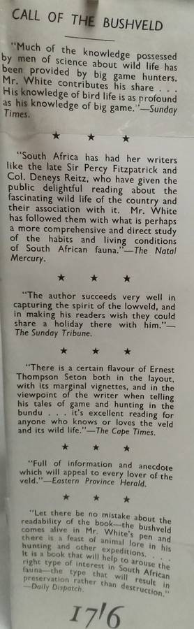 Call of the Bushveld Author - White, A. C.
