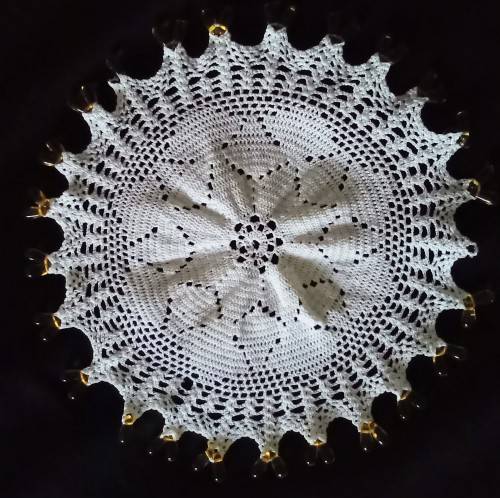 Round Vintage doilie with yellow glass beads