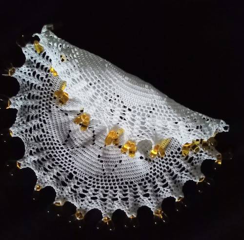 Round Vintage doilie with yellow glass beads