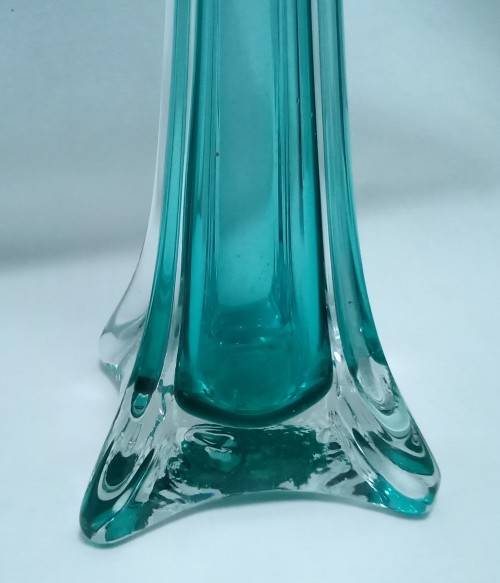 Vintage tall thin JM Studio turquoise glass art vase  - 50cm