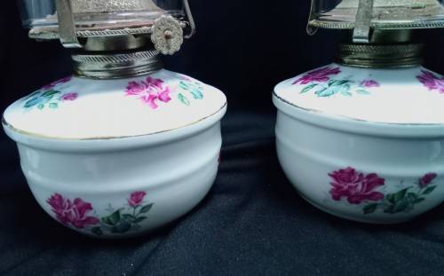 Pair of vintage porcelain paraffin lamps